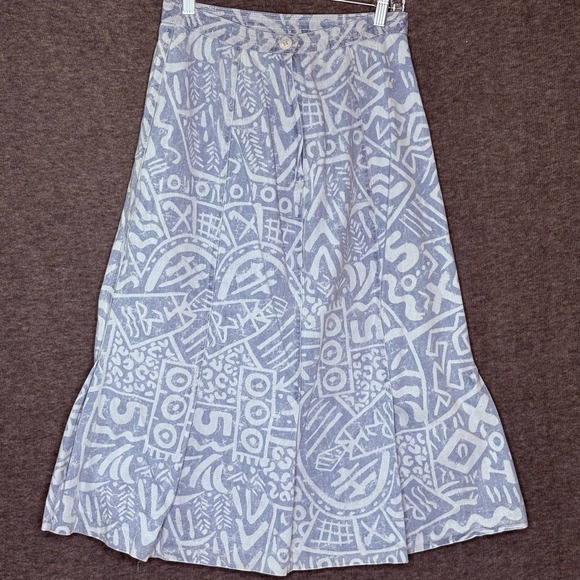 Vintage Cherokee A-Line Skirt Blue White Abstract Print Cotton USA Made Size 12 - Picture 5 of 10